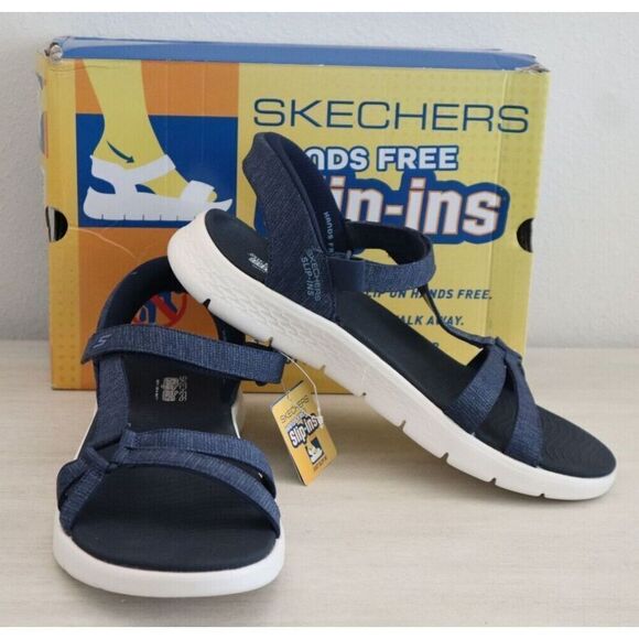 Skechers 141481 Women's Sz 12 Navy Go Walk Flex Hands Free Slip-In Sandals - Picture 1 of 13